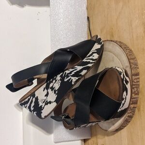 Clarks Collection Sandals Women Black White Wide Width Wedge Stasha Hale 8W